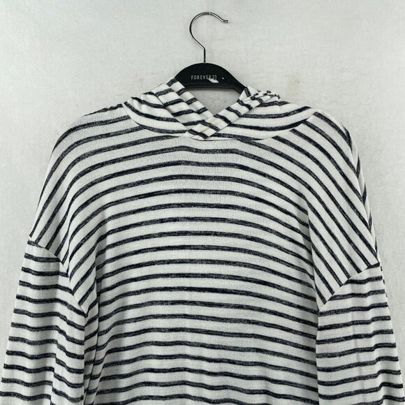 A New Day Sweater Womens Sz L White Striped Hooded Drop Shoulder Sleeve Pullover - Picture 6 of 12